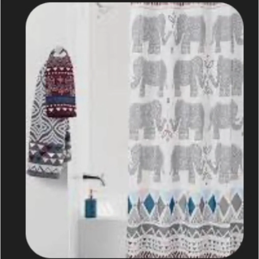 Bathroom Elephant Theme shower curtain & hooks, soap dispenser, hand towels,vase